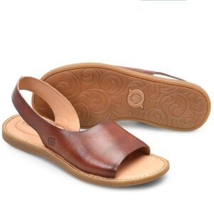 Born Women's Inlet Leather Slingback Open Toe Comfort Flat Sandals Brown Size 9